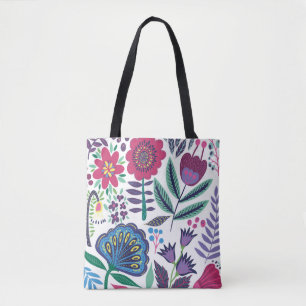 Bolsa Tote Teste padrão floral da arte popular magenta