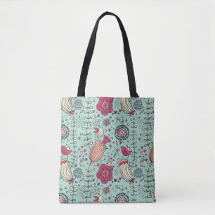 Bolsa Tote Teste padrão floral dos desenhos animados com