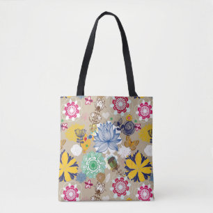 Bolsa Tote Teste padrão floral no estilo retro 3