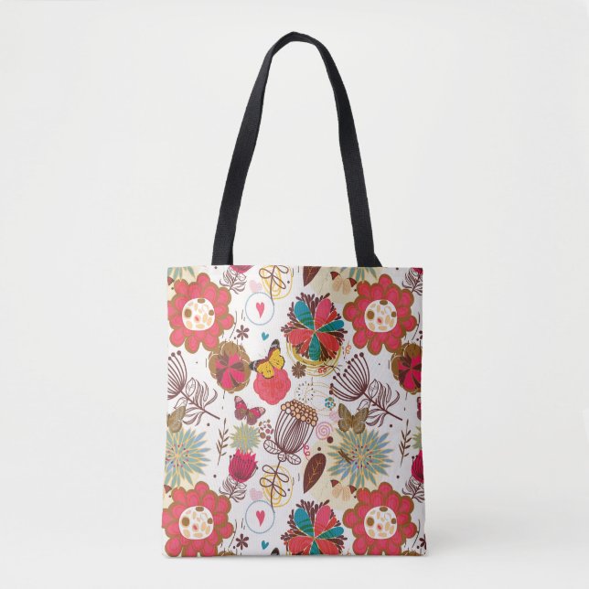 Bolsa Tote Teste padrão floral no estilo retro 4 (Frente)