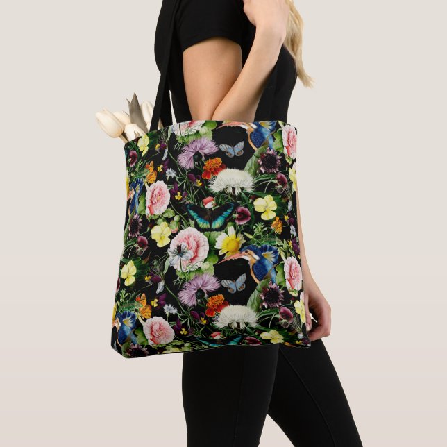 Bolsa Tote Teste padrão floral preto de EDEN (Close Up)