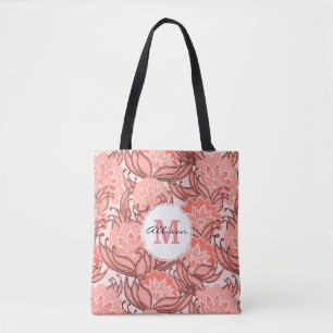 Bolsa Tote Teste padrão floral tropical coral com monograma