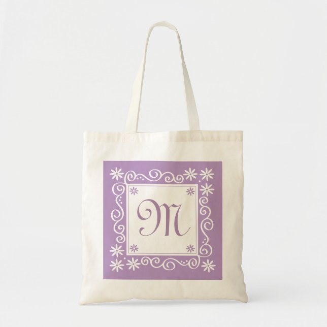 Bolsa Tote Teste padrão floral violeta Monogrammed (Frente)