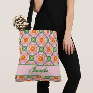 Bolsa Tote Teste padrão geométrico floral retro