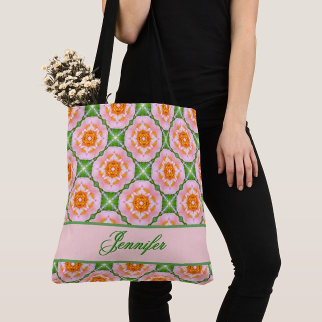Bolsa Tote Teste padrão geométrico floral retro (Close Up)