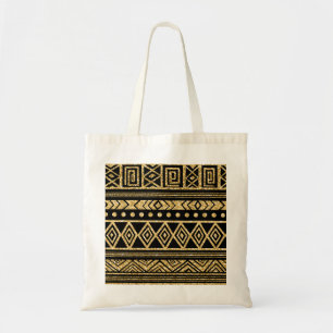 Bolsa Tote Teste padrão geométrico tribal Dourado e preto