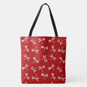 Bolsa Tote Teste padrão japonês da libélula, vermelho escu