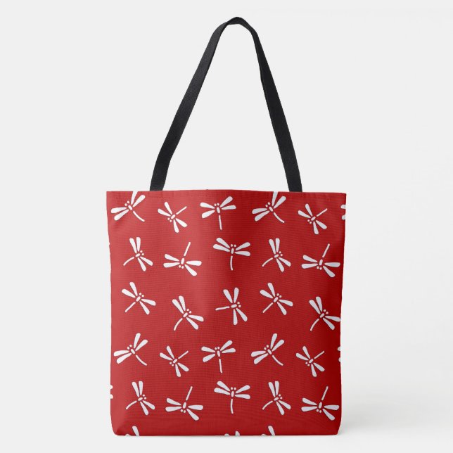 Bolsa Tote Teste padrão japonês da libélula, vermelho escuro (Frente)