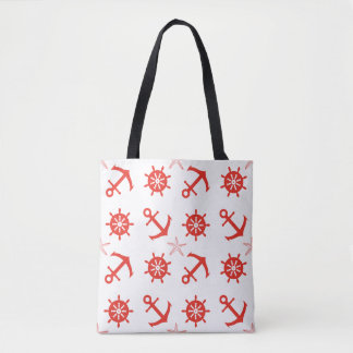 Bolsa Tote Teste padrão náutico vermelho