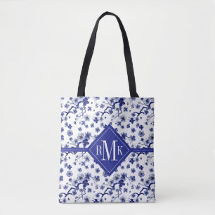 Bolsa Tote Teste padrão oriental do ramo do monograma