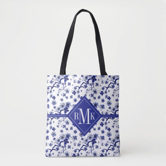 Bolsa Tote Teste padrão oriental do ramo do monograma | (Frente)