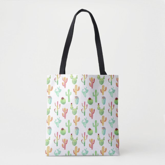 Bolsa Tote Teste padrão Pastel da aguarela do cacto (Frente)