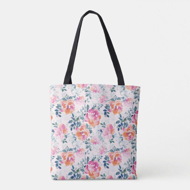 Bolsa Tote Teste padrão pintado dos rosas (Verso)