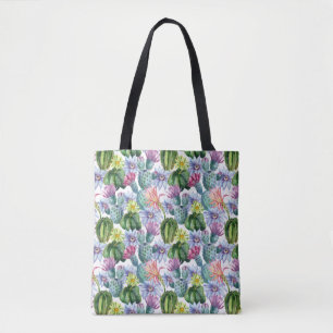 Bolsa Tote Teste padrão pintado mão do cacto da aguarela