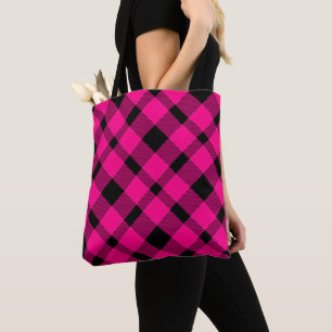 Bolsa Tote Teste padrão preto e cor-de-rosa do clã escocês
