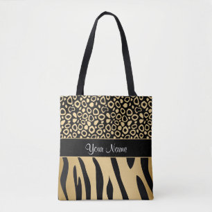 Bolsa Tote Teste padrão preto e Dourado do leopardo e da