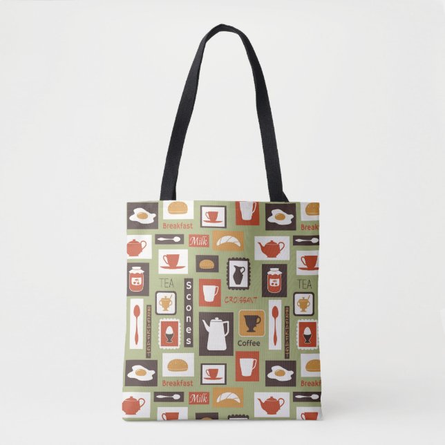 Bolsa Tote Teste padrão retro com os pratos da cozinha para o (Frente)