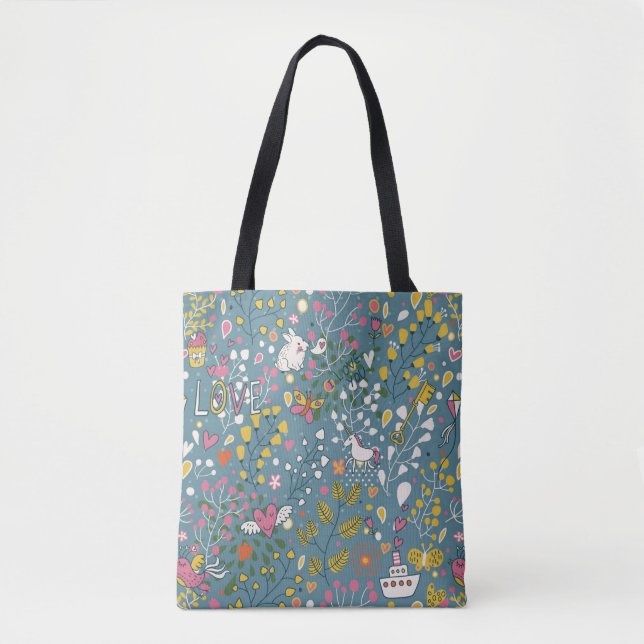 Bolsa Tote Teste padrão romântico abstrato com desenhos (Frente)