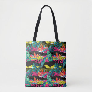Bolsa Tote Teste padrão tropical abstrato da textura do néon