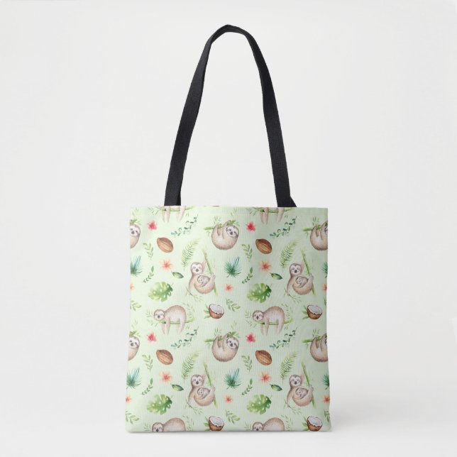 Bolsa Tote Teste padrão tropical da preguiça do coco (Frente)