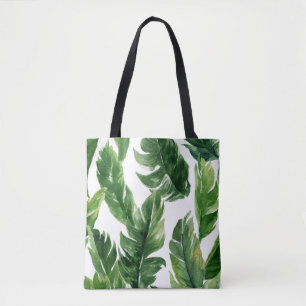 Bolsa Tote Teste padrão tropical verde das folhas da aguarel