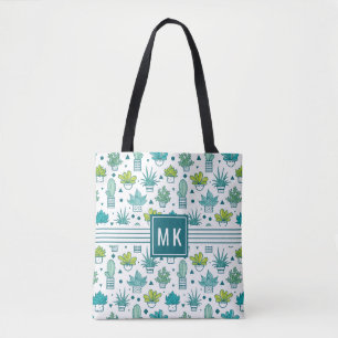 Bolsa Tote Teste padrão verde & azul do Succulent da aguarel