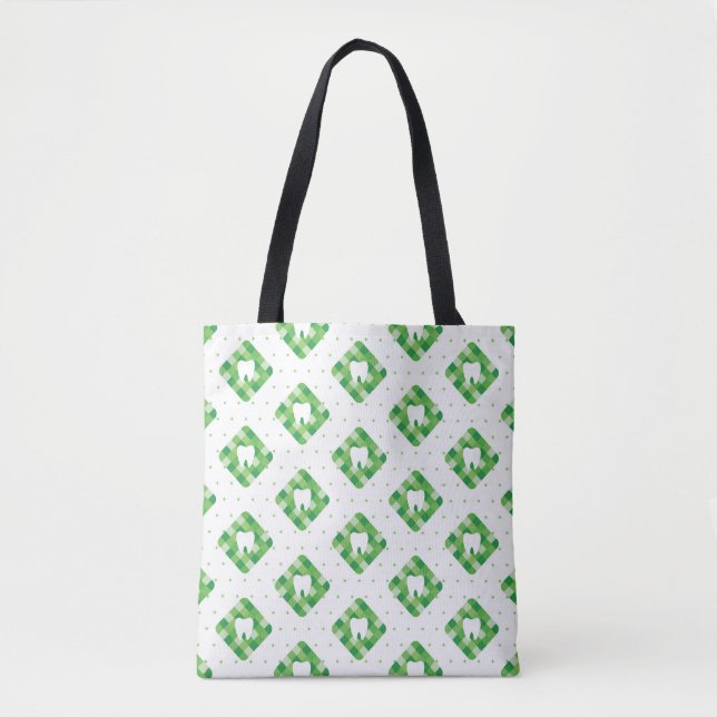 Bolsa Tote Teste padrão verde do dente da xadrez (Frente)