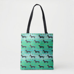 Bolsa Tote Teste padrão verde e Dourado do Dachshund