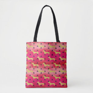 Bolsa Tote Teste padrão vermelho/Dourado/preto do Dachshund 
