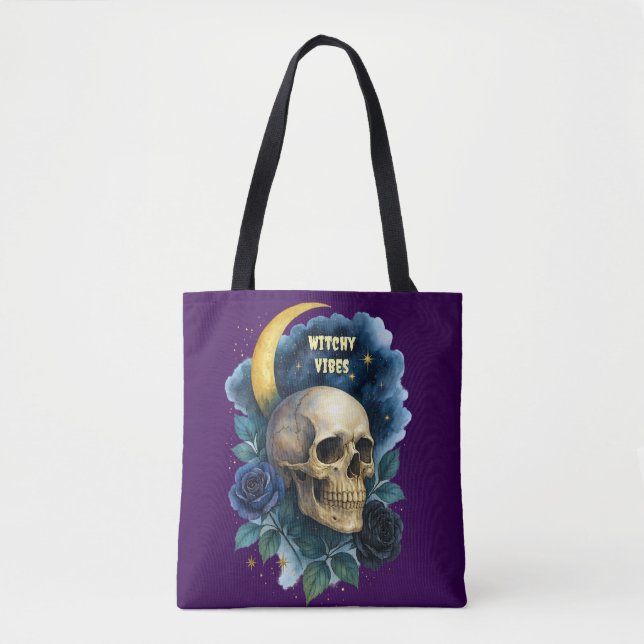 Bolsa Tote Testemunha Ética Gótica Floral de Halloween Creepy (Frente)
