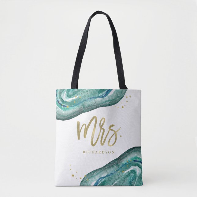 Bolsa Tote Teto de Aquarela e Geodo de Olhar Dourado | Sra. (Frente)