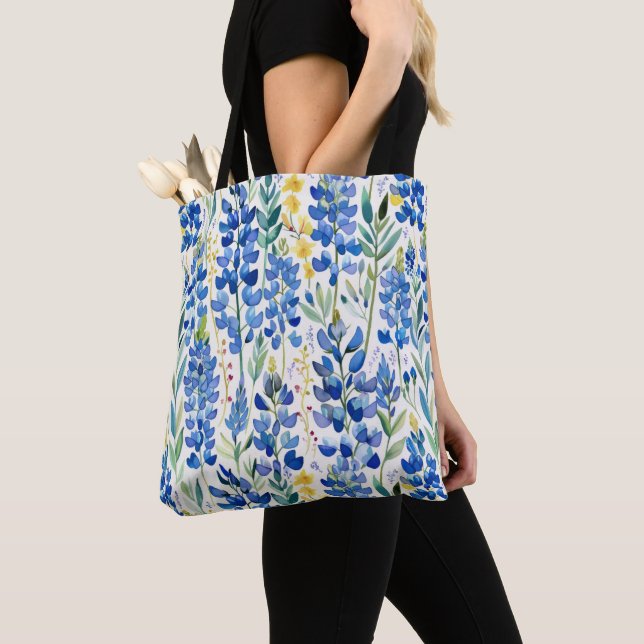 Bolsa Tote Texas Bluebonnet Wildflower Pattern (Close Up)