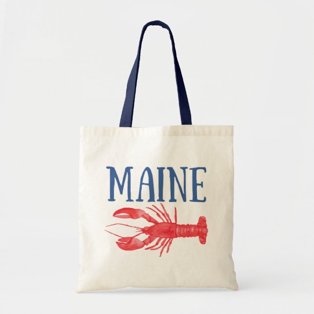 Bolsa Tote Texto Azul Maine Lagosta Vermelha (Frente)
