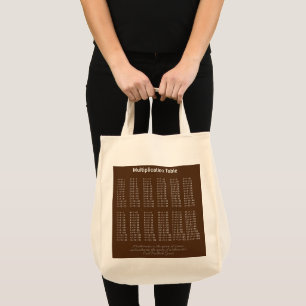 Bolsa Tote Texto Branco da Mesa de Multiplicação no Escuro