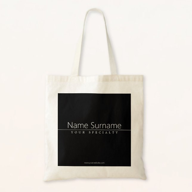 Bolsa Tote Texto Branco Simples e Elegante sobre Preto (Criador carregado)
