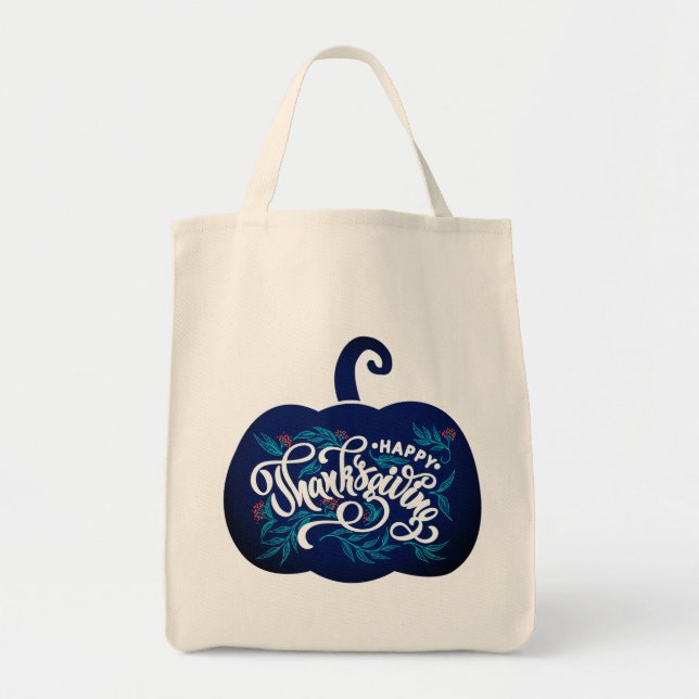 Bolsa Tote texto da moda sobre abóbora para Ação de Graças (Frente)