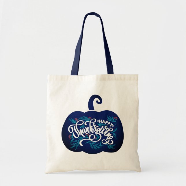 Bolsa Tote texto da moda sobre abóbora para Ação de Graças (Frente)