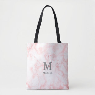 Bolsa Tote Texto da Monograma da Cinza de Mármore Rosa-rosa-e