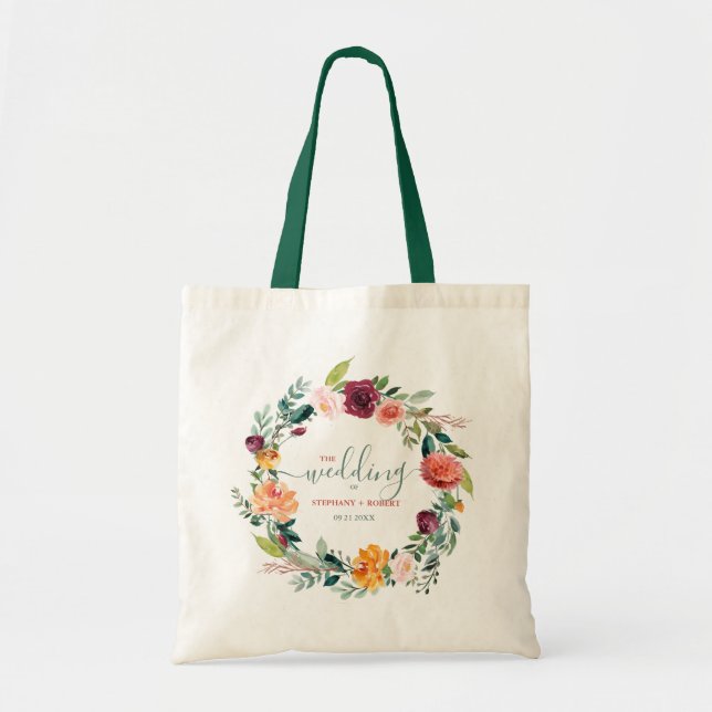 Bolsa Tote Texto de Casamento Personalizado das Flores de Jar (Frente)