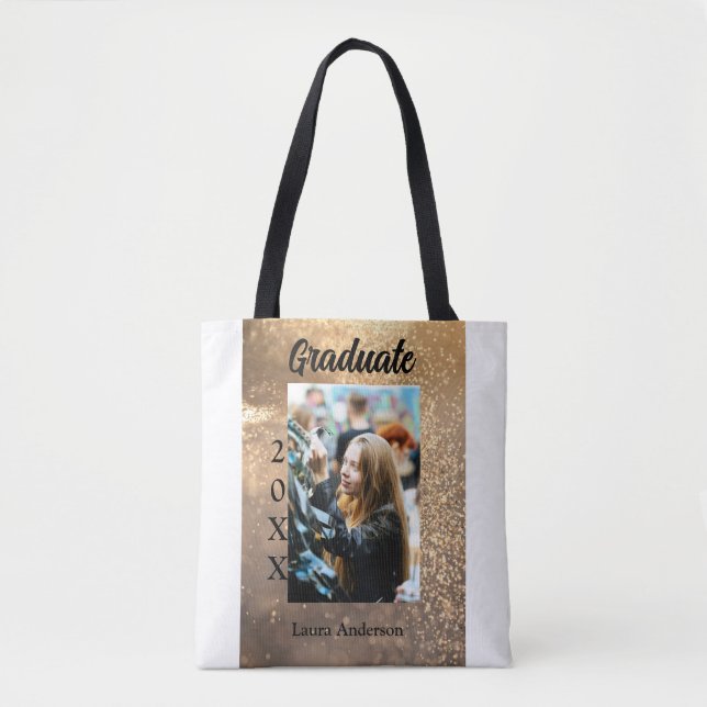 Bolsa Tote Texto de classe de nome de adição de graduação de  (Frente)