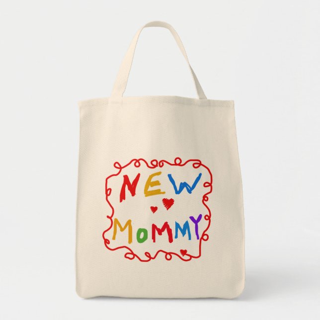 Bolsa Tote Texto de Cores Primárias Novas Camisetas de Mamães (Frente)