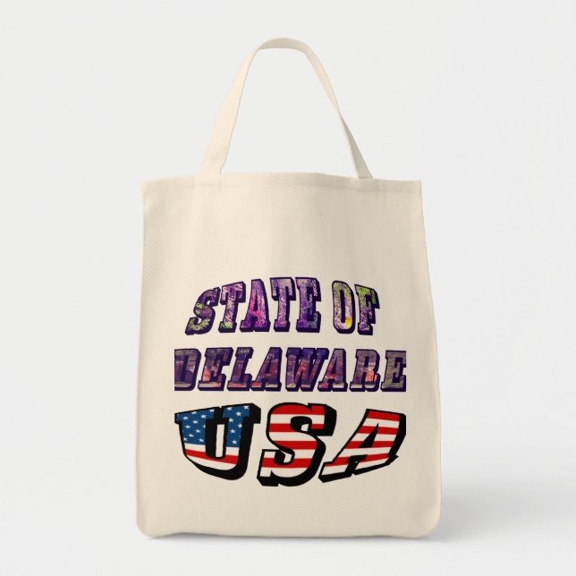 Bolsa Tote Texto de Foto e Sinalizador do Estado de Delaware  (Frente)