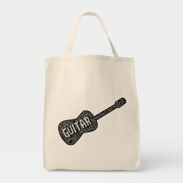Bolsa Tote Texto de Notas de Música de Violão (Frente)
