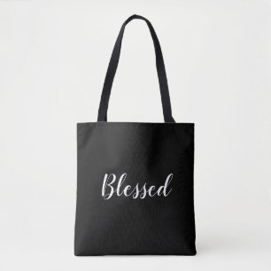 Bolsa Tote Texto de script personalizado preto e branco abenç
