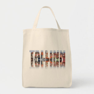 Bolsa Tote Texto de Tallinn composto pela vista antiga da cid