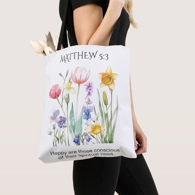 Bolsa Tote Texto do Ano JW 2026 com Flores de Aquarela Branco (Criador carregado)
