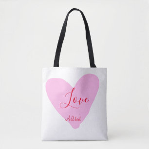 Bolsa Tote texto do dia dos namorados coração rosa vermelho f