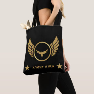 Bolsa Tote Texto do Pássaro Irritado Águia Elegante Logotipo 