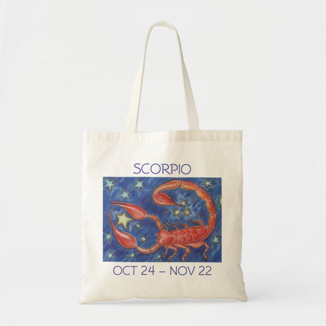 Bolsa Tote Texto do saco de toques do Zodiac Scorpio (Frente)