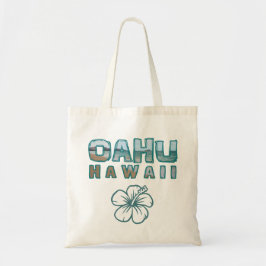 Bolsa Tote Texto Fotográfico de Oahu Hawaii e Flor de Hibiscu
